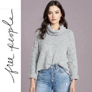 Free People Blue Gray Oversized Turtleneck Sweater Roll Neck Alpaca Blend Small